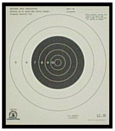 B-16 slow fire target: black bull with fine scoring rings on a cream sheet