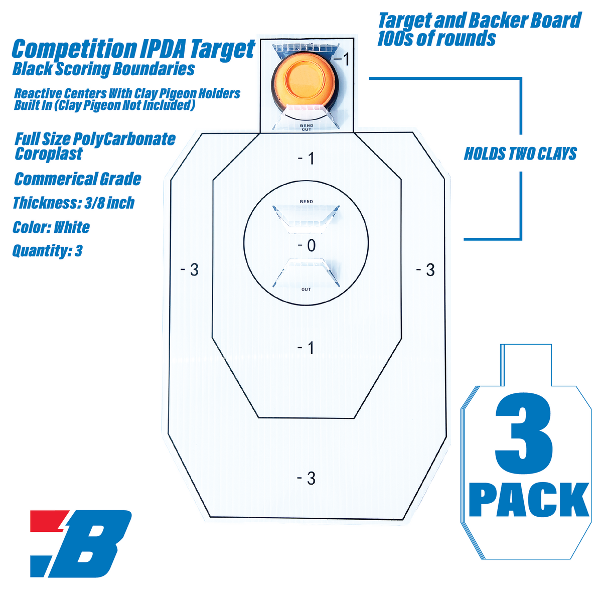 Bash Targets Coroplast Silhouette IPDA Clay-3Pack