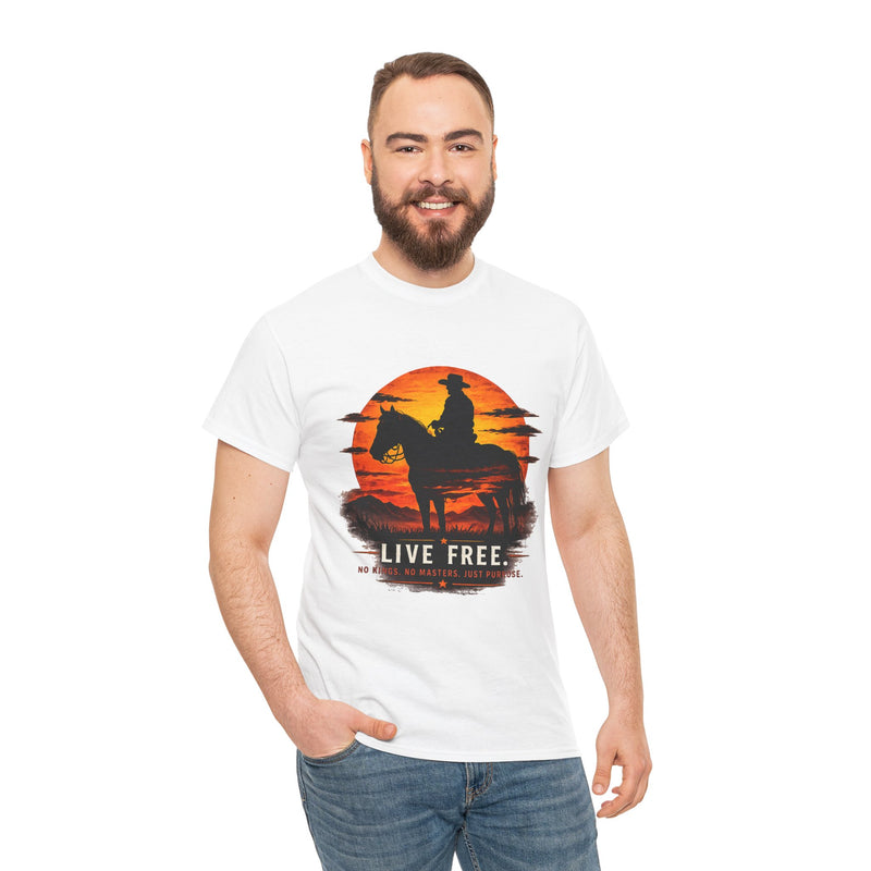 Live Free Cowboy Sunset T-shirt | Targets Unlimited Back Graphic