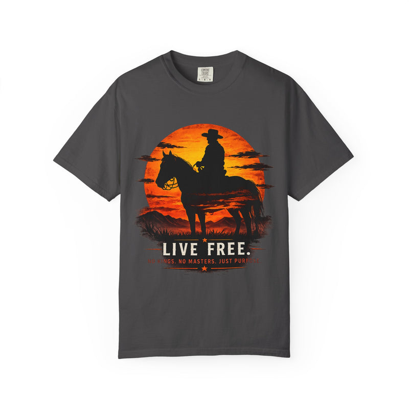 Live Free Cowboy Sunset T-shirt | Targets Unlimited Back Graphic