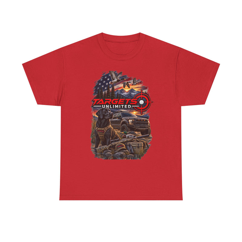 Targets Unlimited Hunting Graphic Tee — American Flag, Truck & Target Logo