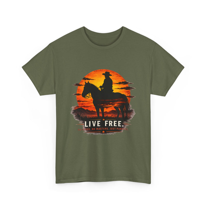 Live Free Cowboy Sunset T-shirt | Targets Unlimited Back Graphic