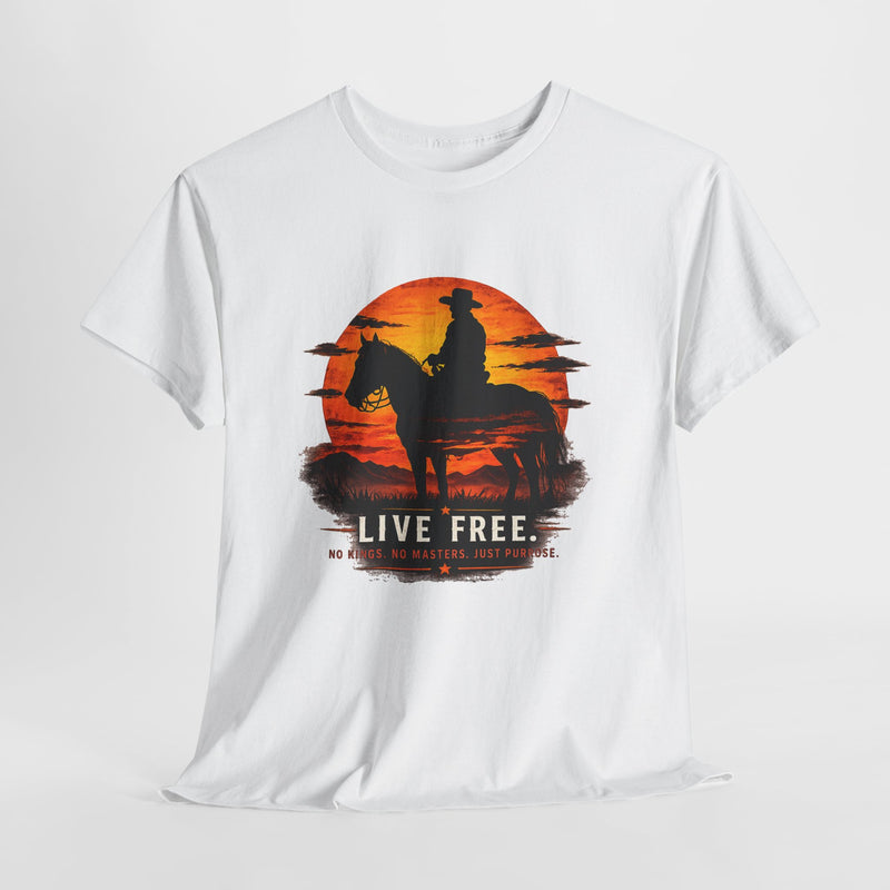 Live Free Cowboy Sunset T-shirt | Targets Unlimited Back Graphic