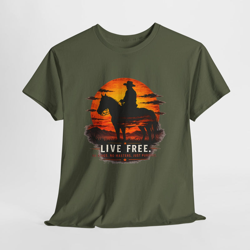 Live Free Cowboy Sunset T-shirt | Targets Unlimited Back Graphic