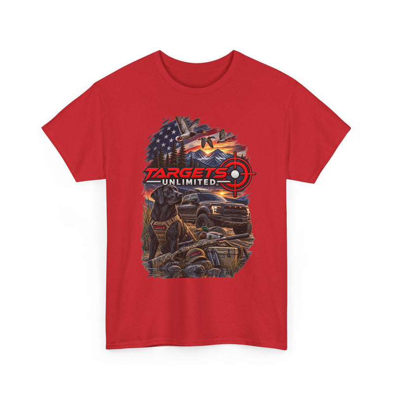 Targets Unlimited Hunting Graphic Tee — American Flag, Truck & Target Logo