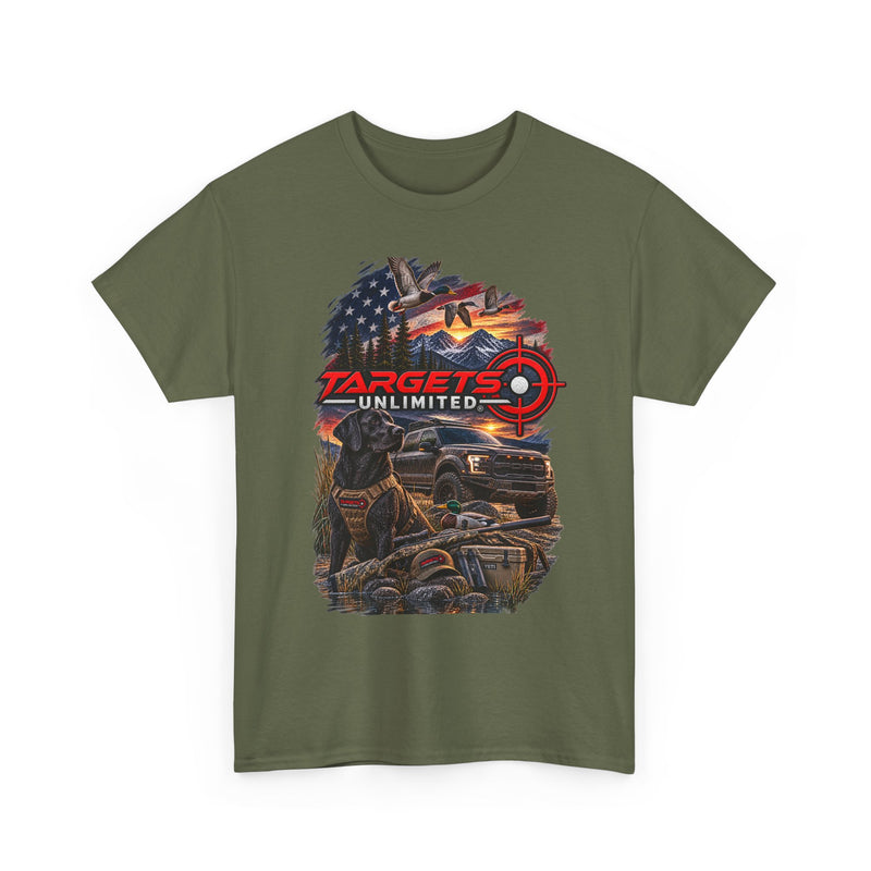 Targets Unlimited Hunting Graphic Tee — American Flag, Truck & Target Logo