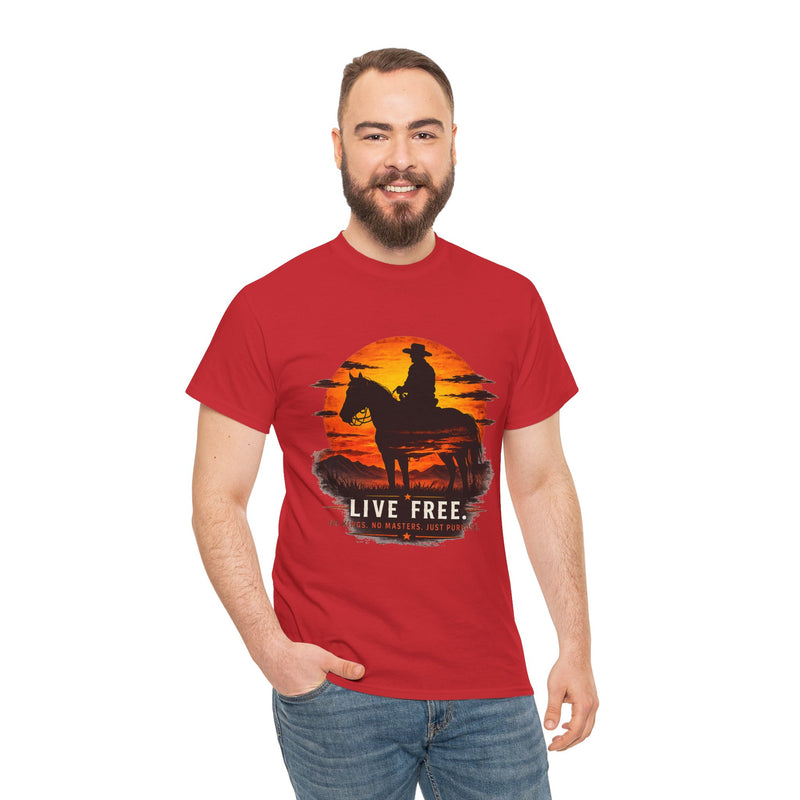 Live Free Cowboy Sunset T-shirt | Targets Unlimited Back Graphic