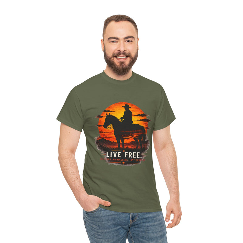 Live Free Cowboy Sunset T-shirt | Targets Unlimited Back Graphic
