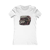 Shoot Like a Girl tee in White, fitted cut, front graphic laid flat — image 2