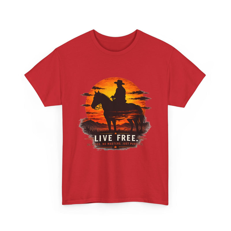 Live Free Cowboy Sunset T-shirt | Targets Unlimited Back Graphic