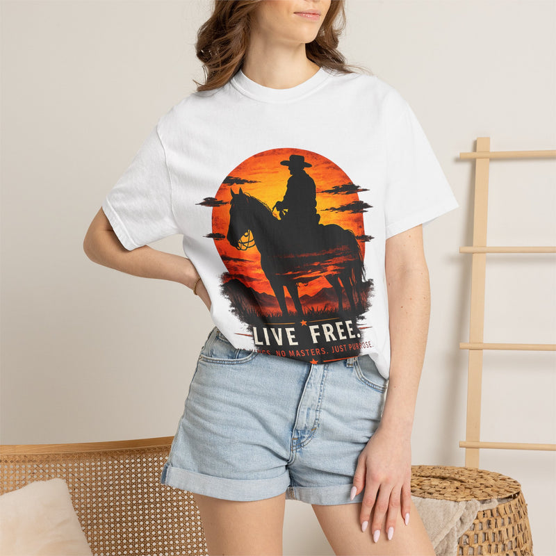 Live Free Cowboy Sunset T-shirt | Targets Unlimited Back Graphic