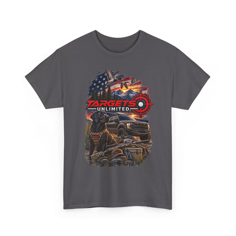 Targets Unlimited Hunting Graphic Tee — American Flag, Truck & Target Logo