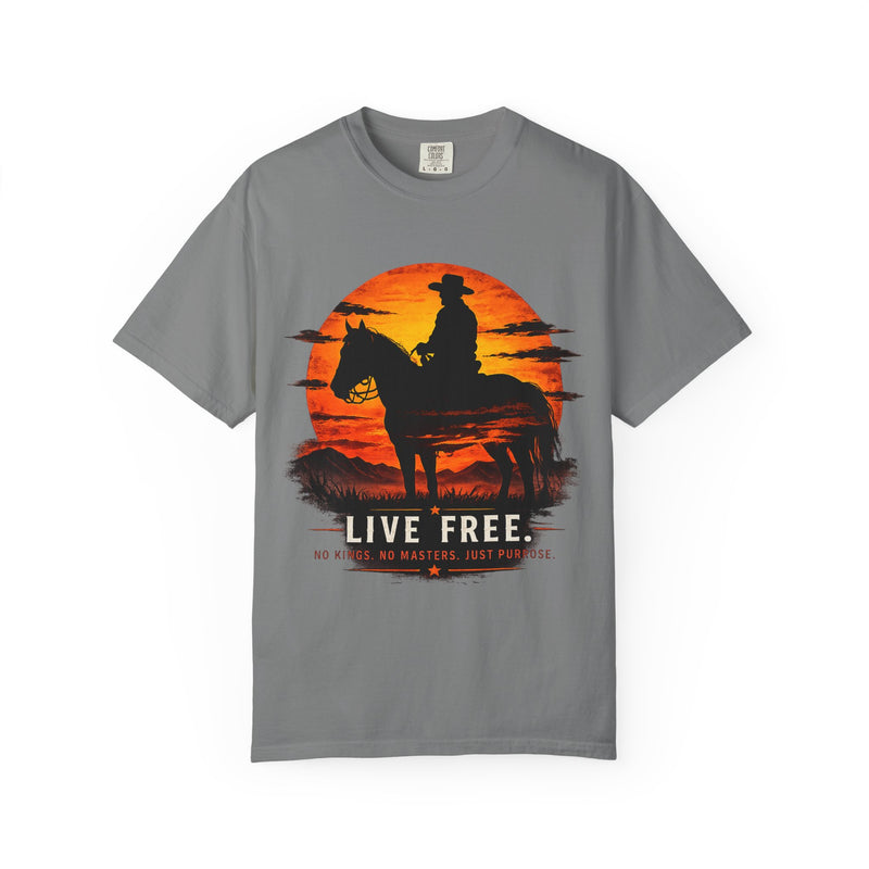 Live Free Cowboy Sunset T-shirt | Targets Unlimited Back Graphic