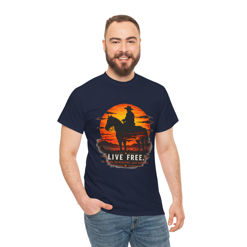 Live Free Cowboy Sunset T-shirt | Targets Unlimited Back Graphic