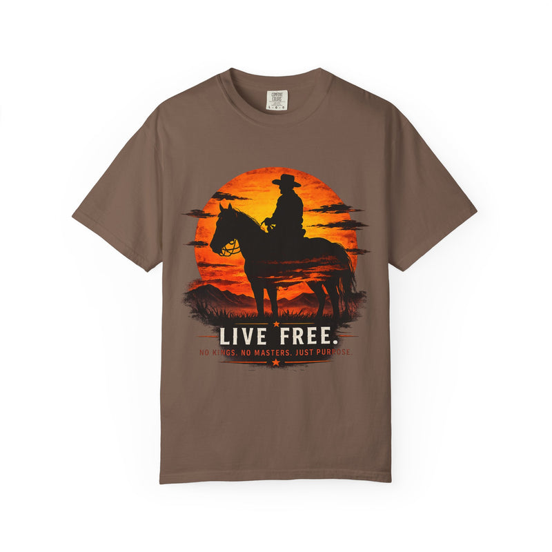 Live Free Cowboy Sunset T-shirt | Targets Unlimited Back Graphic