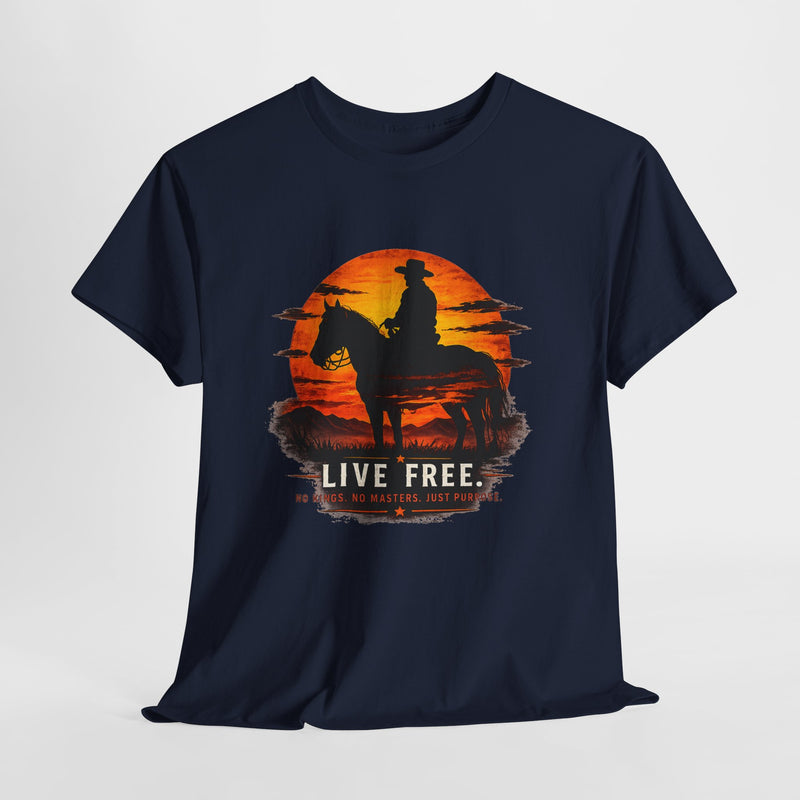 Live Free Cowboy Sunset T-shirt | Targets Unlimited Back Graphic