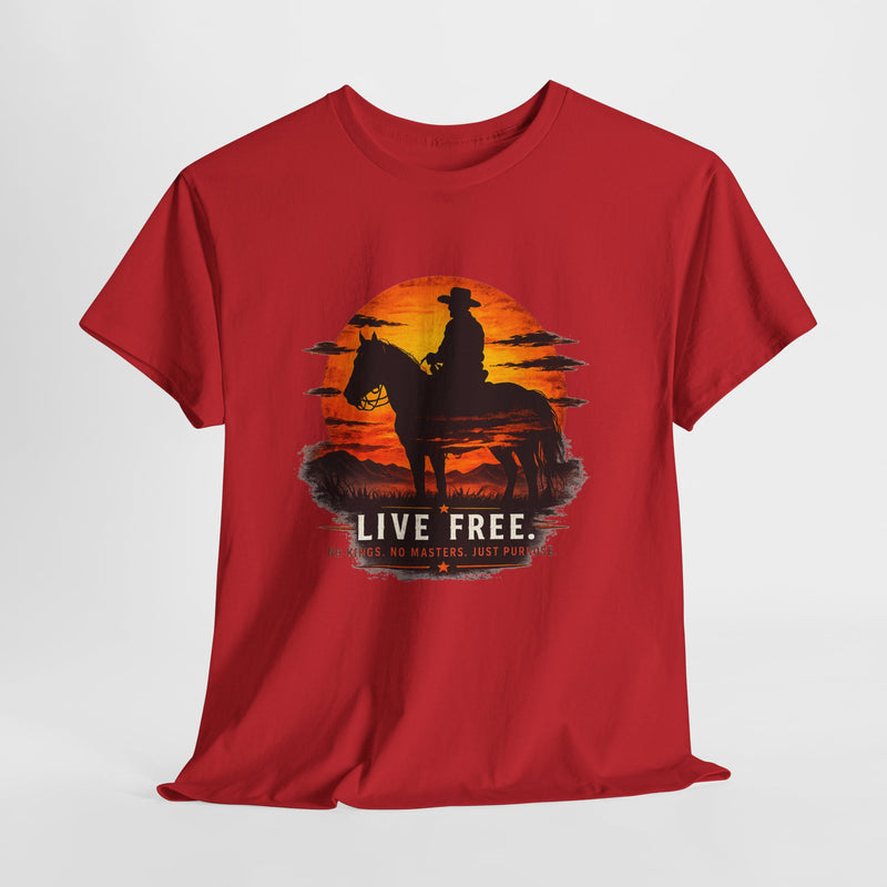 Live Free Cowboy Sunset T-shirt | Targets Unlimited Back Graphic