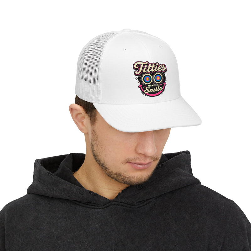 Trucker Cap — "Titties Make Me Smile" Graphic Snapback