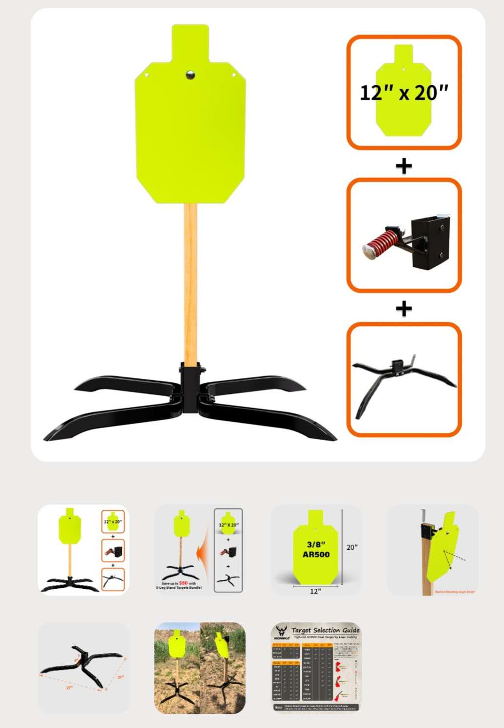 Top Tier Biz Target Stand System - AR500 Steel Target with 2x4 Mount Kit - 12x20 Torso