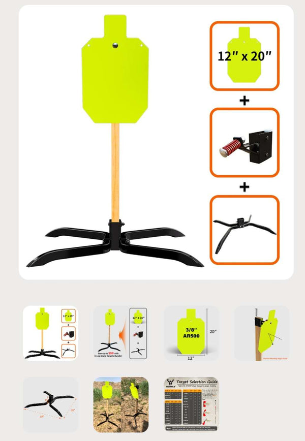 Top Tier Biz Target Stand System - AR500 Steel Target with 2x4 Mount Kit - 12x20 Torso