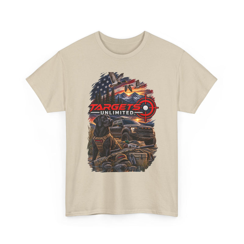 Targets Unlimited Hunting Graphic Tee — American Flag, Truck & Target Logo