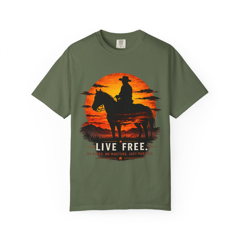 Live Free Cowboy Sunset T-shirt | Targets Unlimited Back Graphic