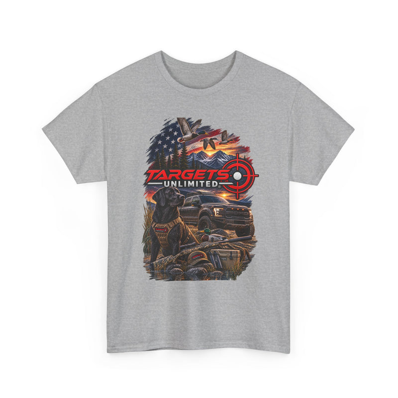 Targets Unlimited Hunting Graphic Tee — American Flag, Truck & Target Logo