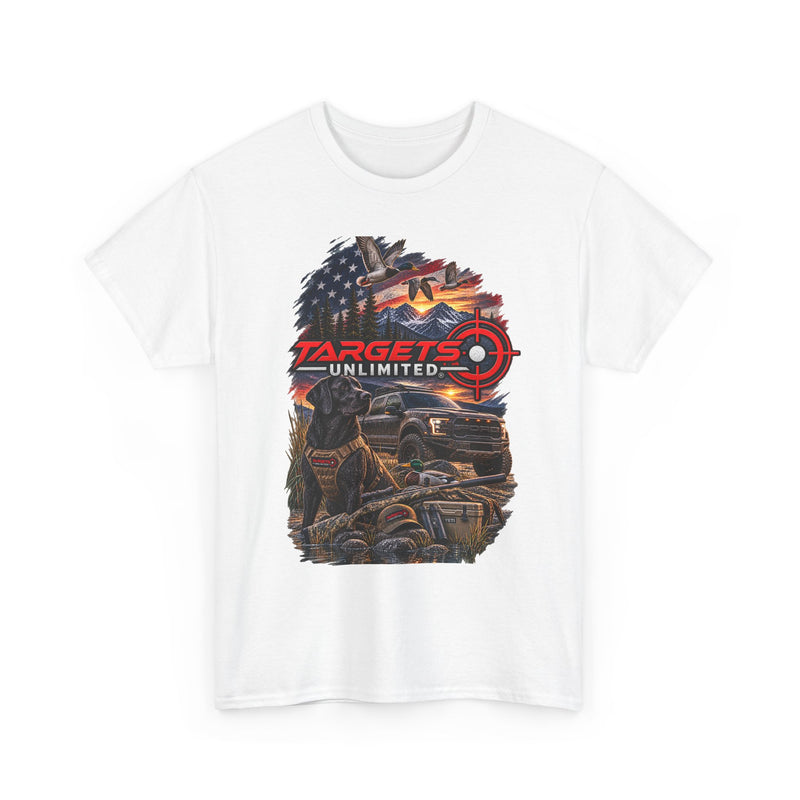Targets Unlimited Hunting Graphic Tee — American Flag, Truck & Target Logo