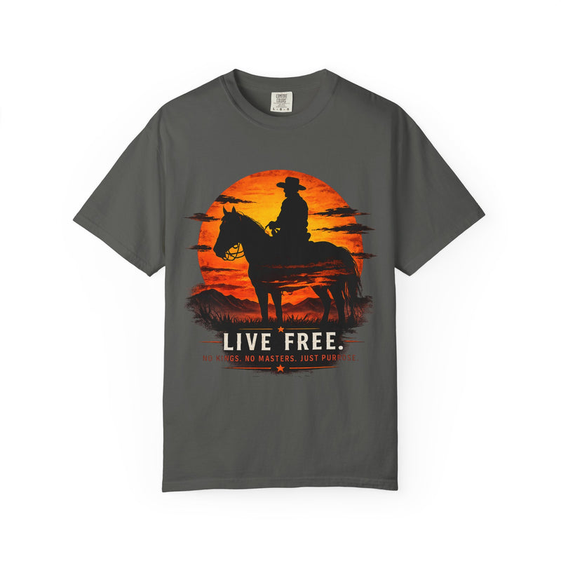 Live Free Cowboy Sunset T-shirt | Targets Unlimited Back Graphic