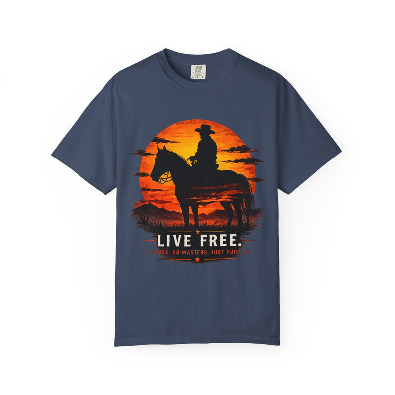 Live Free Cowboy Sunset T-shirt | Targets Unlimited Back Graphic