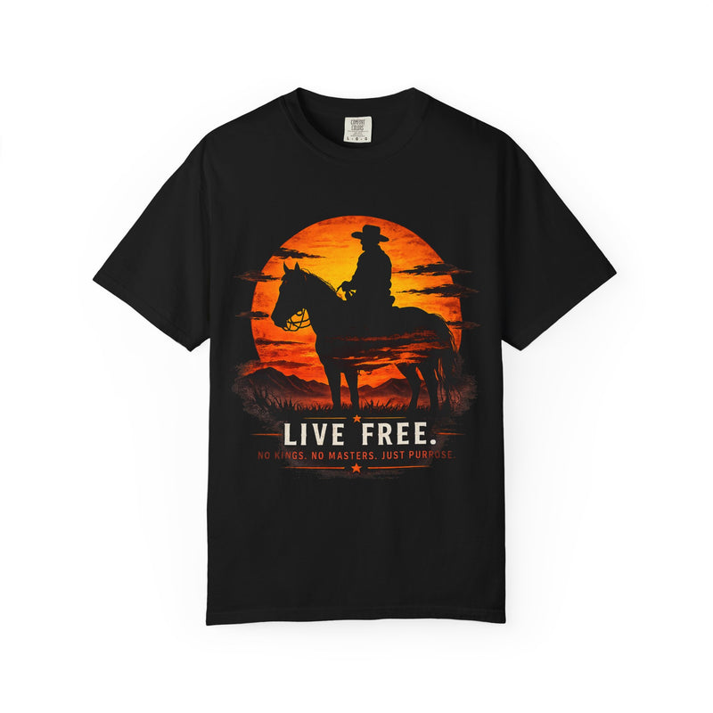 Live Free Cowboy Sunset T-shirt | Targets Unlimited Back Graphic