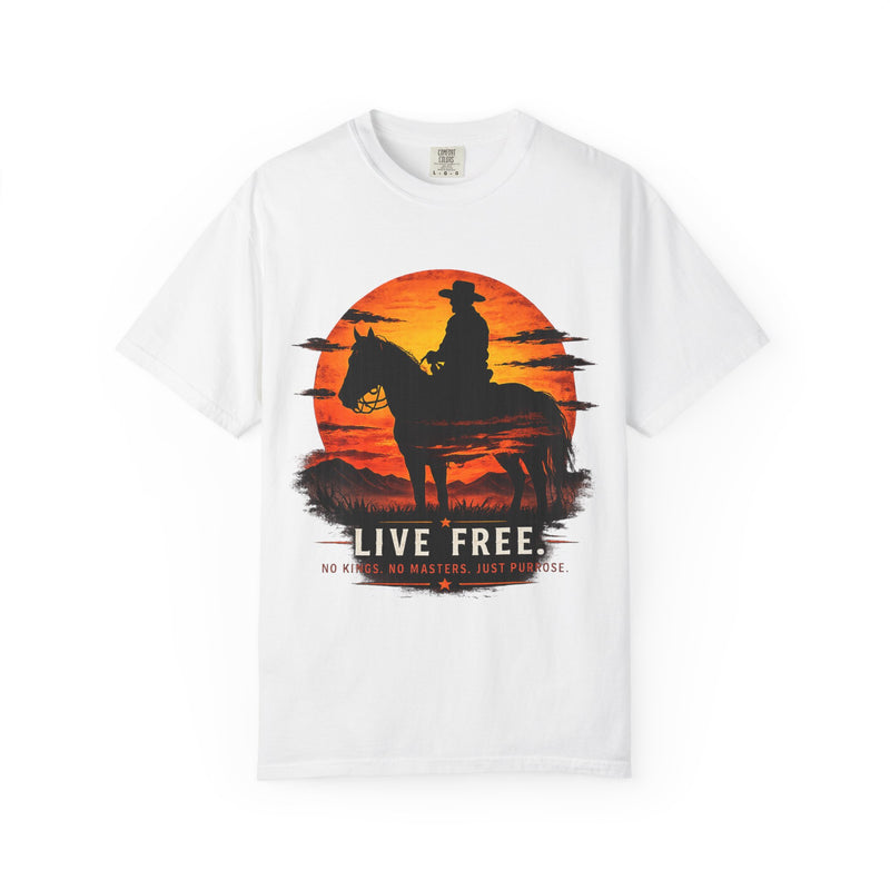 Live Free Cowboy Sunset T-shirt | Targets Unlimited Back Graphic