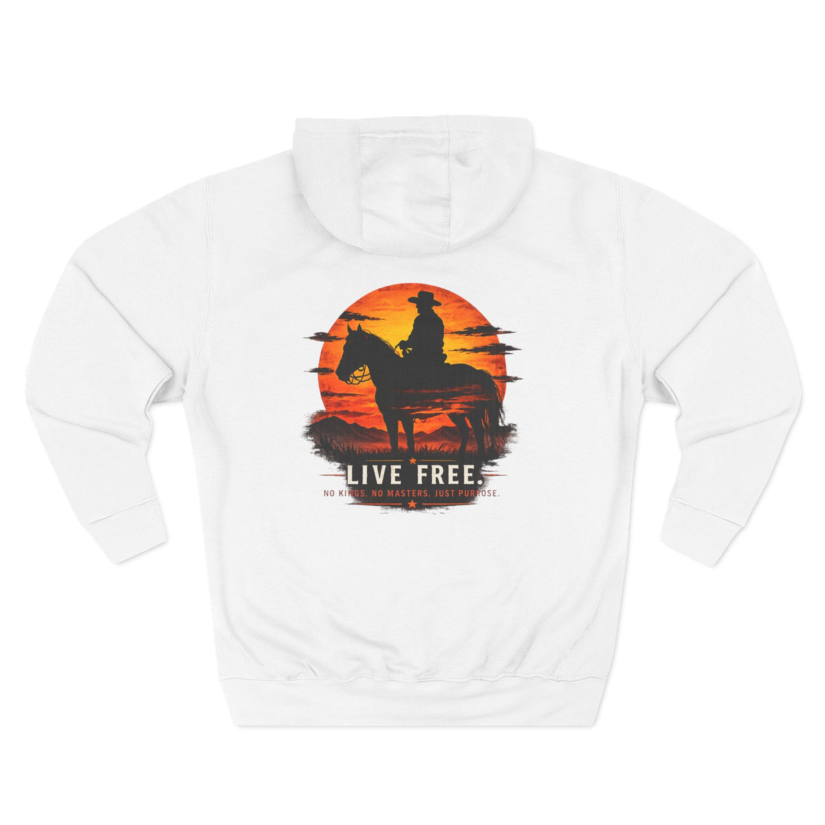 Live Free Cowboy Hoodie - Western Sunset Graphic Fleece Hoodie