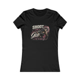 Shoot Like a Girl tee in Black, fitted cut, front graphic laid flat — image 7