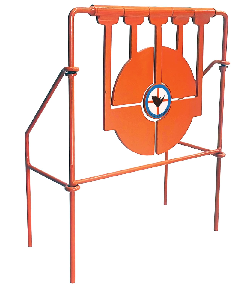 Do All Outdoors .22 dialed spinner: orange steel frame with a center dial and four top paddles
