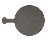 Commercial grade AR500 8" round plate in bare gray steel with a single hanging tab