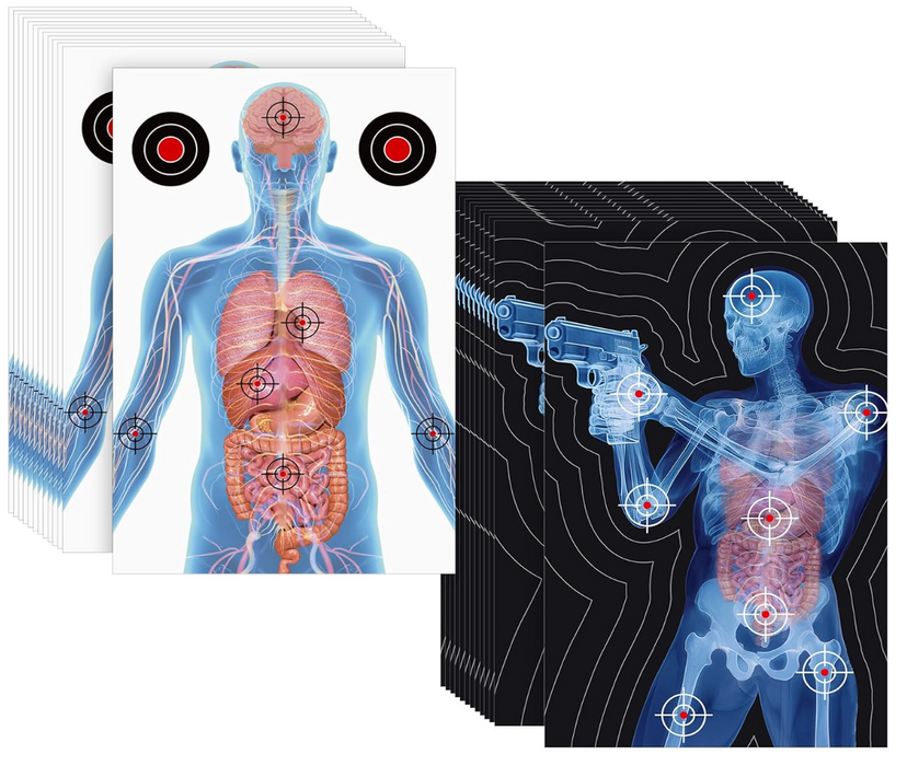 Anatomical Shooting Targets 23"x35" - 2 Styles in One 50 Pack