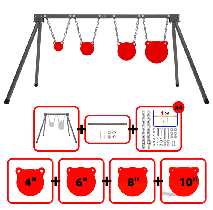 AIMPULSE Training Target System – Complete Set with Stand, Chains & 4 AR500 Steel Gong Targets