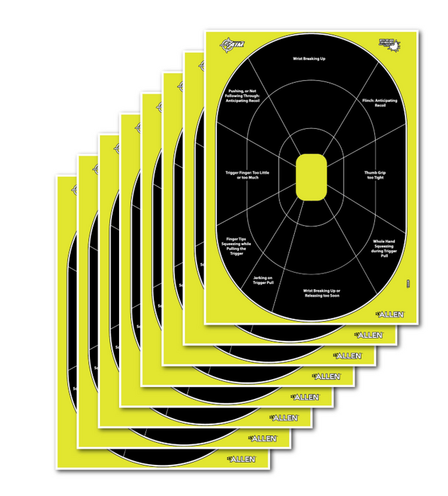 EZ-Aim Splash Reactive Target Oval Paper Hanging Handgun 12" x 18" Black/Yellow 8 Per Pkg