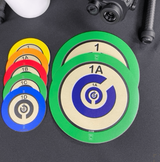 NIST thermal discs laid out with a large green Level 1 disc and smaller colored discs