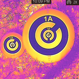 NIST thermal discs in a color thermal view: the 1A discs in yellow and purple at 2X zoom