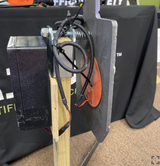 Steel target heater fitted to the back of a steel plate, wired to a battery box on the post