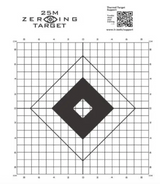 IR Tools 25M zeroing target sheet: grid with a black diamond aim point and QR code