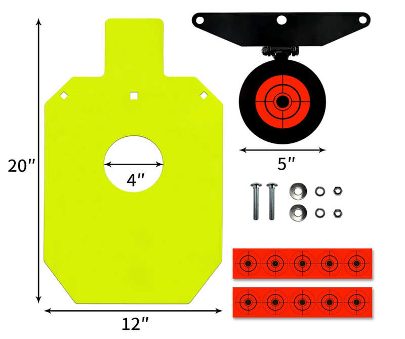 Top Tier Biz AR500 Steel Target - 12" x 20" x 3/8" Silhouette Bullseye Torso Reactive Metal Target