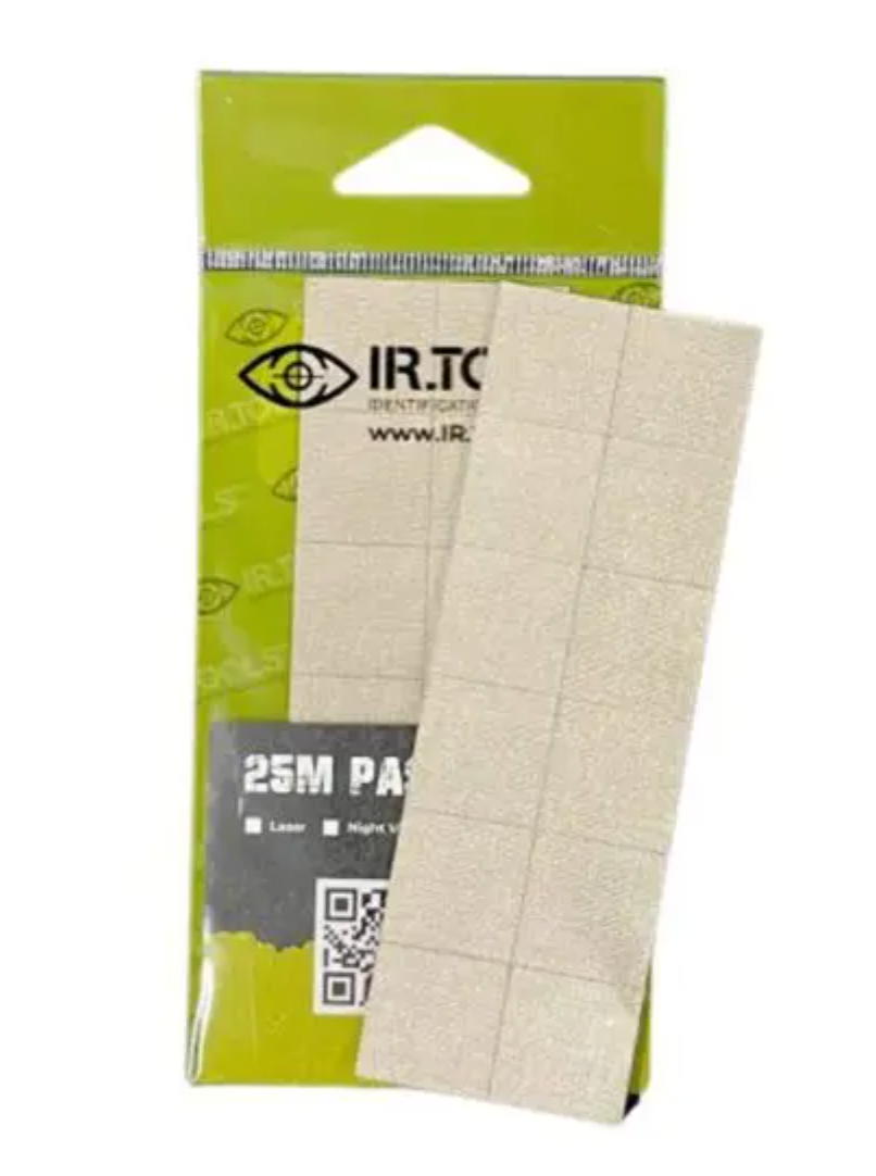 IR Tools 25M pasters: a strip of peel-and-stick squares beside its green retail pack
