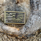 IR Tools multicam Don't Tread On Me flag patch with a coiled snake, on a tree stump