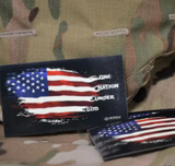 IR Tools distressed American flag patches with One Nation Under God text, on multicam