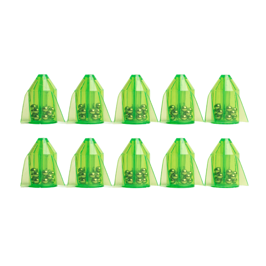 Venom Rocket Rattles pack of 10 in green, two rows of five