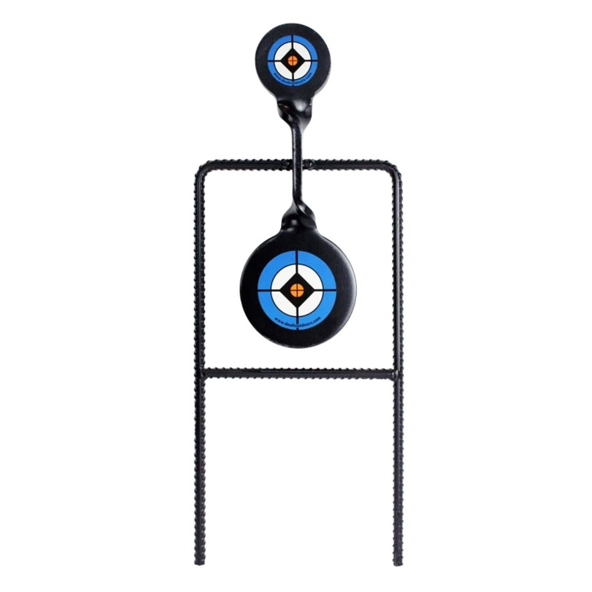 Do-All Outdoors rebar handgun spinner: two bullseye paddles on a black rebar frame