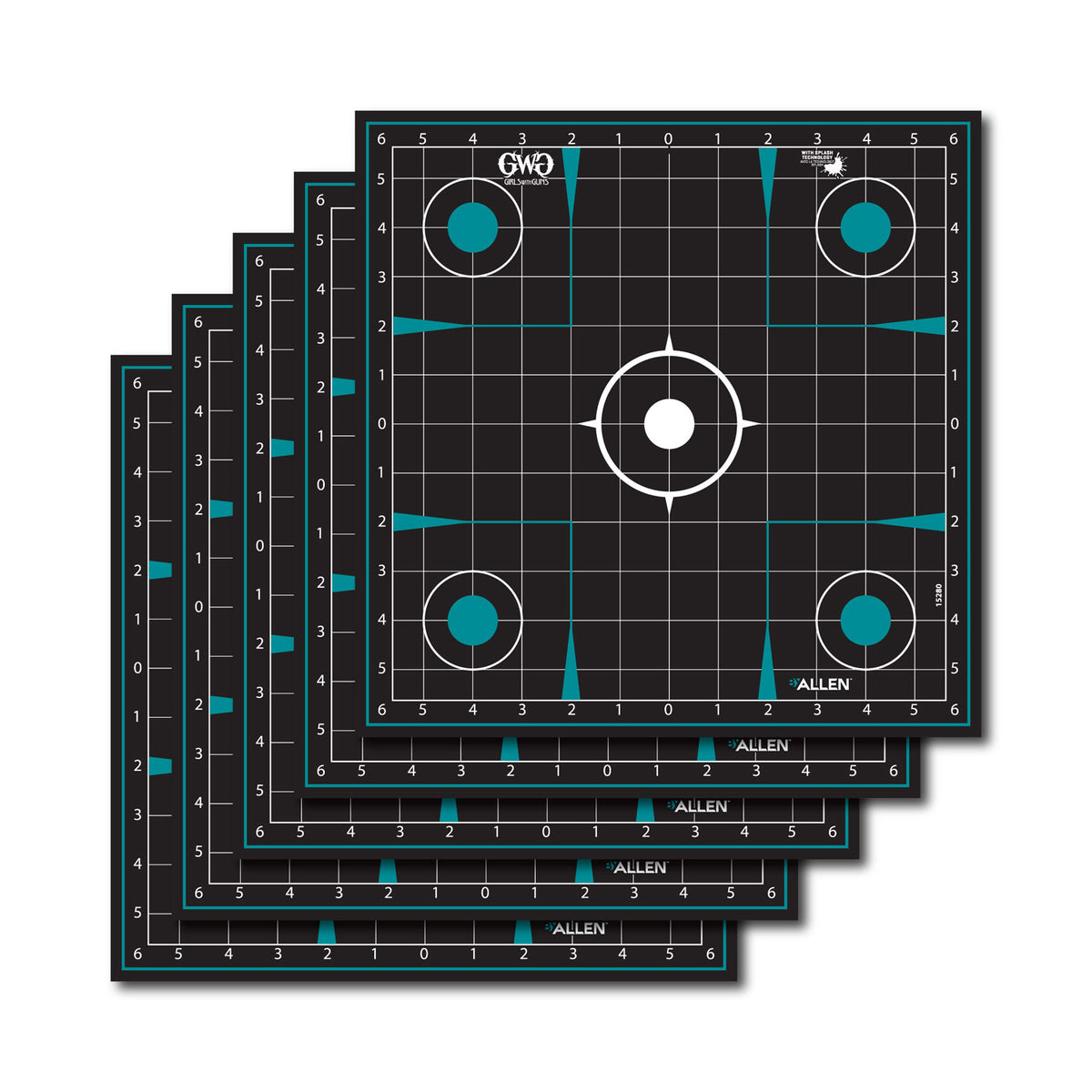 Girls With Guns Splash SelfAdhesive Paper Grid Black Target w/ Turquoi ...